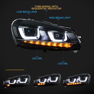 VLAND LED Headlights - 2010-2013 VW Golf MK6